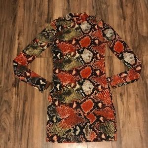 Shein orange black brown cream snake print long sleeves dress
